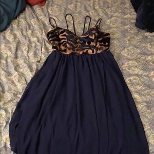 Navy elegant dress with leg slit